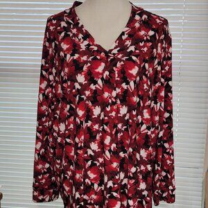 NWT Knit Top ANNE KLEIN PETITE Size PXXL Long Sleeve Fire Red Multi Black White